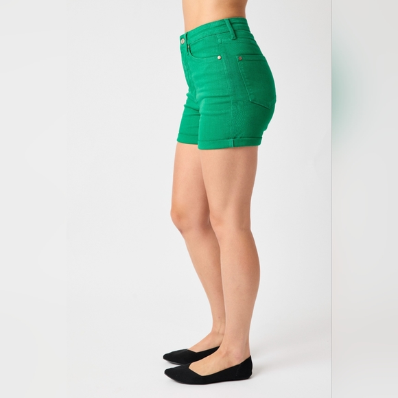 New Arrival! Judy Blue Full Size Tummy Control Garment Dyed Denim Shorts - Picture 7 of 8